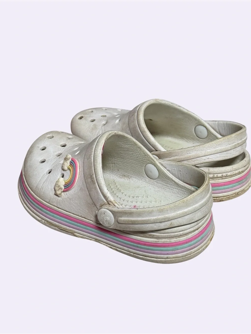 Kids White Croc Clog Sandals with Rainbow Accent size 9